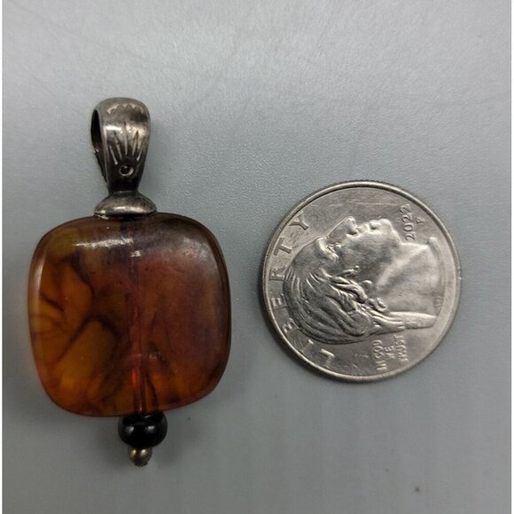 Shube's Dakota West Sterling Silver Amber Onyx Pendant Signed Hallmark - Picture 7 of 7